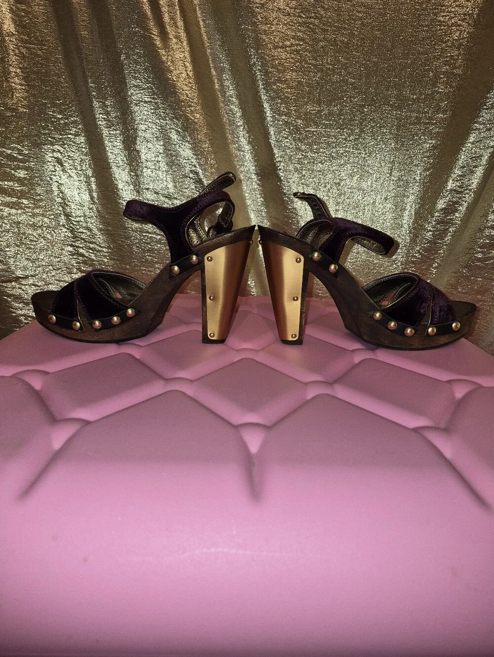 Miu Miu Deep Plum Velvet Platform Sandals
